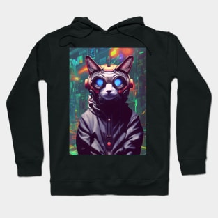 Cool Japanese Techno Cat In Japan Neon City Hoodie